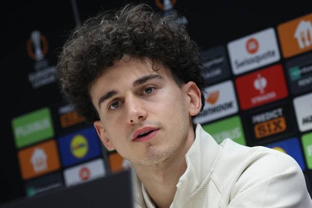 Anderlecht s Theo Leoni pictured during a press conference, PK, Pressekonferenz of Belgian soccer team RSC Anderlecht, on Wednesday 19 February 2025 in Brussels. Tomorrow, the team is playing against Turkish Fenerbahce, in the return leg of the Knockout phase play-offs of the UEFA Europa League competition. VIRGINIExLEFOUR  x112765895x