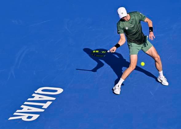 ATP, Tennis Herren QATAR EXXONMOBIL OPEN ROUND OF 16 Botic Van De Zandschulp of Netherlands competes in her round of 16 match against Alex De Minaur of Australia during the ATP Qatar ExxonMobil Open 2025 tennis tournament at the Khalifa International Tennis Complex in Doha, Qatar, on February 19, 2025. DOHA Qatar Copyright: xNOUSHADx