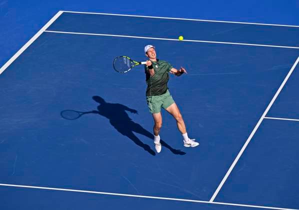 ATP, Tennis Herren QATAR EXXONMOBIL OPEN ROUND OF 16 Botic Van De Zandschulp of Netherlands competes in her round of 16 match against Alex De Minaur of Australia during the ATP Qatar ExxonMobil Open 2025 tennis tournament at the Khalifa International Tennis Complex in Doha, Qatar, on February 19, 2025. DOHA Qatar Copyright: xNOUSHADx