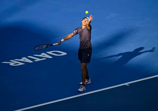 ATP, Tennis Herren QATAR EXXONMOBIL OPEN ROUND OF 16 Alex De Minaur of Australia competes in her round of 16 match against Botic Van De Zandschulp of Netherlands during the ATP Qatar ExxonMobil Open 2025 tennis tournament at the Khalifa International Tennis Complex in Doha, Qatar, on February 19, 2025. DOHA Qatar Copyright: xNOUSHADx