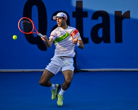 ATP, Tennis Herren QATAR EXXONMOBIL OPEN ROUND OF 16 Nuno Borges of Portugal competes in her round of 16 match against Andrey Rubble during the ATP Qatar ExxonMobil Open 2025 tennis tournament at the Khalifa International Tennis Complex in Doha, Qatar, on February 19, 2025. DOHA Qatar Copyright: xNOUSHADx