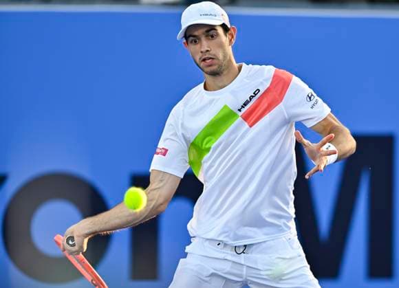 ATP, Tennis Herren QATAR EXXONMOBIL OPEN ROUND OF 16 Nuno Borges of Portugal competes in her round of 16 match against Andrey Rubble during the ATP Qatar ExxonMobil Open 2025 tennis tournament at the Khalifa International Tennis Complex in Doha, Qatar, on February 19, 2025. DOHA Qatar Copyright: xNOUSHADx
