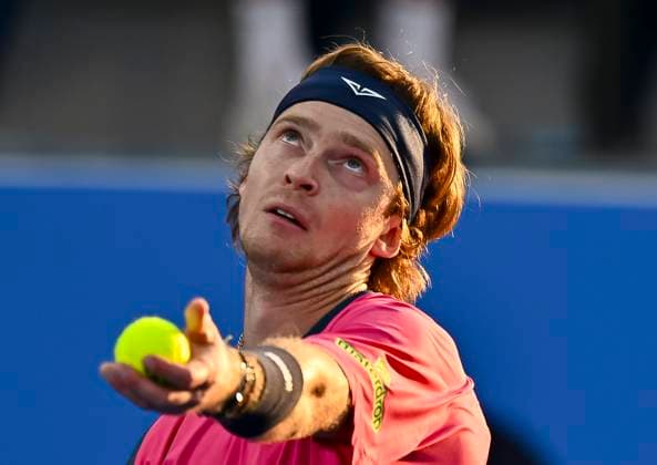 ATP, Tennis Herren QATAR EXXONMOBIL OPEN ROUND OF 16 Andrey Rubble competes in her round of 16 match against Nuno Borges of Portugal during the ATP Qatar ExxonMobil Open 2025 tennis tournament at the Khalifa International Tennis Complex in Doha, Qatar, on February 19, 2025. DOHA Qatar Copyright: xNOUSHADx
