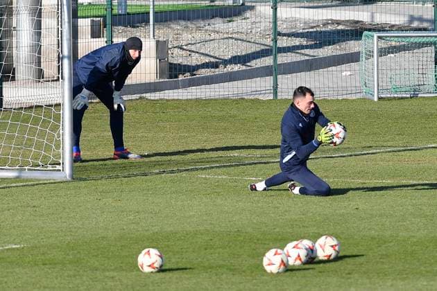 Plzen players attend a training session within a media programme prior to the UEFA Europa League, 2nd round match: FC Viktoria Plzen vs Ferencvaros Budapest, in Pilsen, Czech Republic, on February 19, 2025. (CTKxPhoto MiroslavxChaloupka) CTKPhotoP2025021905505  CTKPhotoP2025021905505
