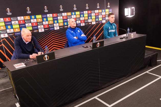 BODO, Aspmyra stadium, 19-02-2025 , season 2024 2025 , Europa League during the match press conference, PK, Pressekonferenz and training Twente in Bodo Pressconference FC Twente FC Twente coach Joseph Oosting FC Twente player Daan Rots Press conference and training Twente in Bodo  x27940730x Copyright: