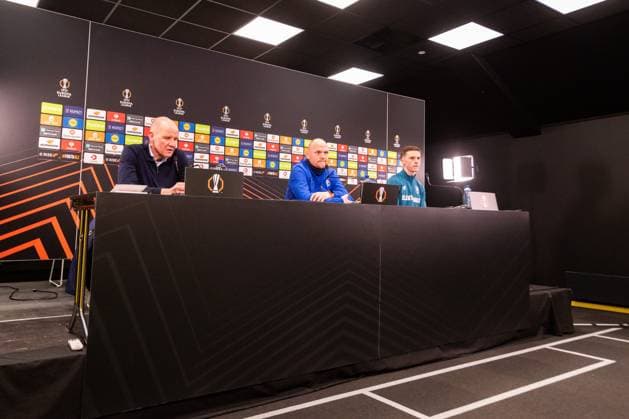 BODO, Aspmyra stadium, 19-02-2025 , season 2024 2025 , Europa League during the match press conference, PK, Pressekonferenz and training Twente in Bodo Pressconference FC Twente FC Twente coach Joseph Oosting FC Twente player Daan Rots Press conference and training Twente in Bodo  x27940740x Copyright: