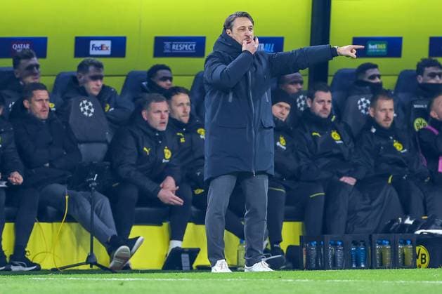 19 02 2025, Football, UEFA Champions League, Borussia Dortmund Sporting Lisbon, Signal Iduna Park, Knockout phase play offs, Season 2024 2025 Coach Niko Kovac Head Coach BVB gesticulating on the sidelines North Rhine-Westphalia Germany