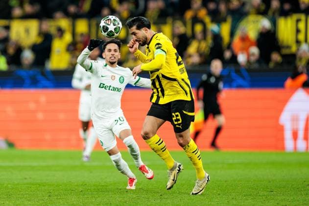 UEFA Champions League Borussia Dortmund Sporting Clube de Portugal Lisbon 19 02 2025 Gabriel Teixeira Sporting Clube de Portugal Lisbon, 30 , header Emre Can Borussia Dortmund, 23 UEFA Champions League Borussia Dortmund Sporting Clube de Portugal Lisbon, Dortmund, SIGNAL IDUNA PARK on 19 02 2025 Copyright: xBEAUTIFULxSPORTS Wunderlx
