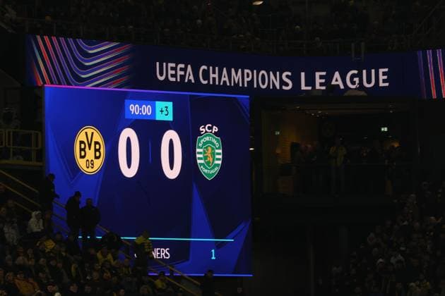 Dortmund on February 19, 2025 Uefa Champions League Knockout phase play offs, 2st leg Borussia Dortmund Sporting Clube de Portugal v l , Scoreboard 0 0 Copyright: JoaquimxFerreira