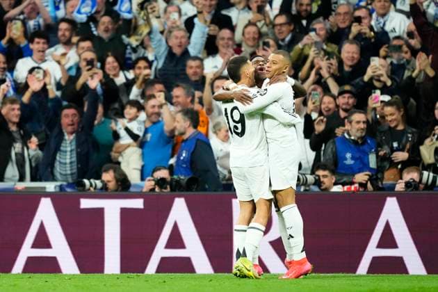 Real Madrid C.F. v Manchester City - UEFA Champions League 2024 25 League Knockout Play-off Second Leg Kylian Mbappe centre-forward of Real Madrid and France celebrates after scoring his sides first goal during the UEFA Champions League 2024 25 League Knockout Play-off second leg match between Real Madrid C.F. and Manchester City at on February 19, 2025 in Madrid, Spain. Madrid Spain  Copyright: xJosexBretonx originalFilename:bretonhernandez-realmadr250219_npXLA.jpg