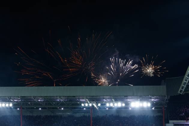 EINDHOVEN, 19-02-2025, Philips Stadium, UEFA Champions League season 2024 25, match between PSV and Juventus, fireworks outside of the stadion PSV - Juventus  x27943112x Copyright:
