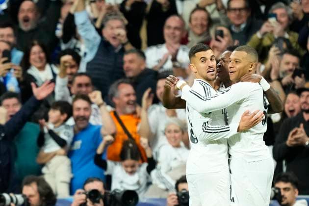 Real Madrid C.F. v Manchester City - UEFA Champions League 2024 25 League Knockout Play-off Second Leg Kylian Mbappe centre-forward of Real Madrid and France celebrates after scoring his sides first goal during the UEFA Champions League 2024 25 League Knockout Play-off second leg match between Real Madrid C.F. and Manchester City at on February 19, 2025 in Madrid, Spain. Madrid Spain  Copyright: xJosexBretonx originalFilename:bretonhernandez-realmadr250219_npVG2.jpg