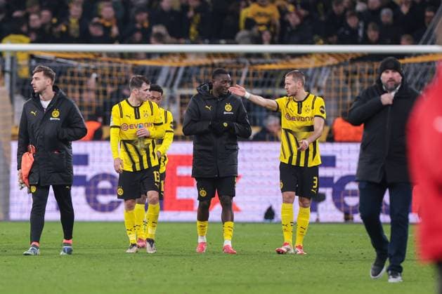 19 02 2025, UEFA Champions League, Play Offs, Borussia Dortmund Sporting Lisbon, v l Pascal Groß Borussia Dortmund , Serhou Guirassy Borussia Dortmund , Waldemar Anton Borussia Dortmund , Dortmund Signal Iduna Park NRW Germany xRHR PHOTO DEx Copyright: DennisxEwert RHR-FOTOx RHR-FOTO DE