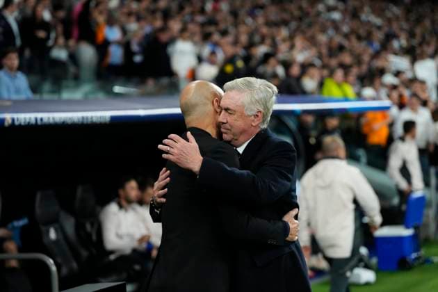 Real Madrid C.F. v Manchester City - UEFA Champions League 2024 25 League Knockout Play-off Second Leg Pep Guardiola head coach of Manchester City and Spain and Carlo Ancelotti head coach of Real Madrid during the UEFA Champions League 2024 25 League Knockout Play-off second leg match between Real Madrid C.F. and Manchester City at on February 19, 2025 in Madrid, Spain. Madrid Spain  Copyright: xJosexBretonx originalFilename:bretonhernandez-realmadr250219_nprxU.jpg