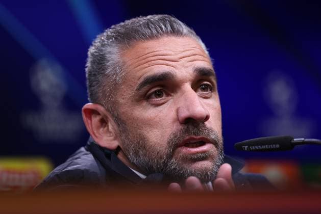 Dortmund on February 19, 2025 Uefa Champions League Knockout phase play offs, 2st leg Borussia Dortmund Sporting Clube de Portugal v l , Press conference , Coach Rui Borges Sporting Clube de Portugal Copyright: JoaquimxFerreira