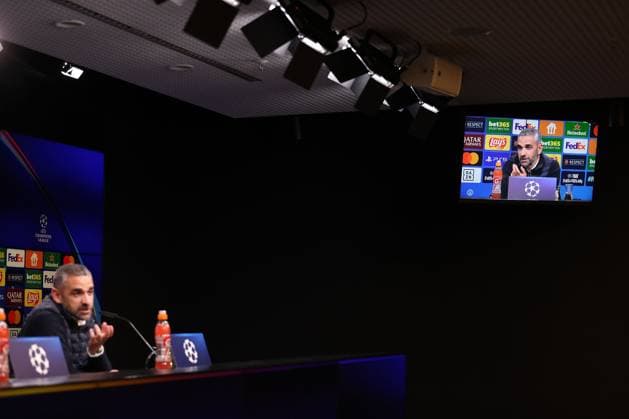 Dortmund on February 19, 2025 Uefa Champions League Knockout phase play offs, 2st leg Borussia Dortmund Sporting Clube de Portugal v l , Press conference , Coach Rui Borges Sporting Clube de Portugal Copyright: JoaquimxFerreira