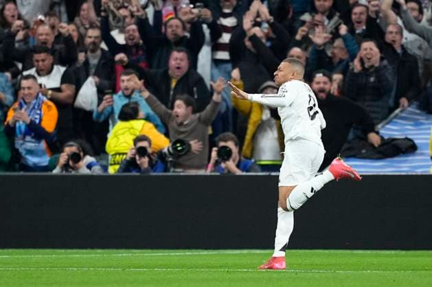 February 19, 2025, Madrid, Madrid, SPAIN: Kylian Mbappe of Real Madrid celebrates a goal during the UEFA Champions League 2024 25 League Knockout Play-off second leg match between Real Madrid CF and Manchester City, at Santiago Bernabeu stadium on February 19, 2025, in Madrid, Spain. Madrid SPAIN - ZUMAa181 20250219_zaa_a181_034 Copyright: xOscarxJ.xBarrosox
