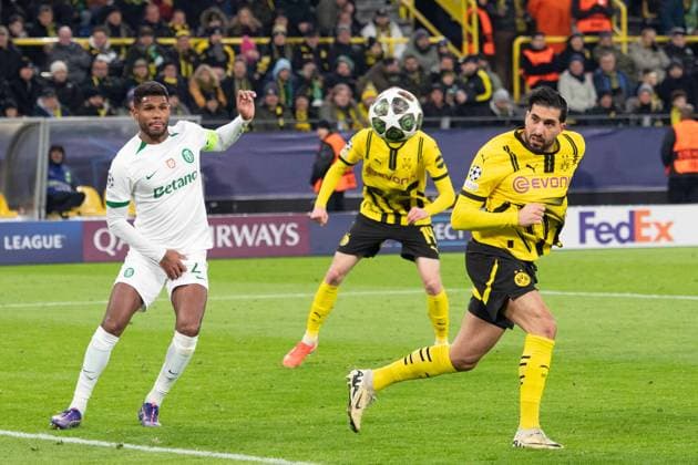 This goal by header from Emre CAN DO is disallowed for offside, action, individual action, Football Champions League, play offs, Borussia Dortmund DO Sporting Lisbon CP Sporting 0 0 on 19 02 2025 in Dortmund Germany UEFA regulations prohibit any use of photographs as image sequences and or quasi video Â