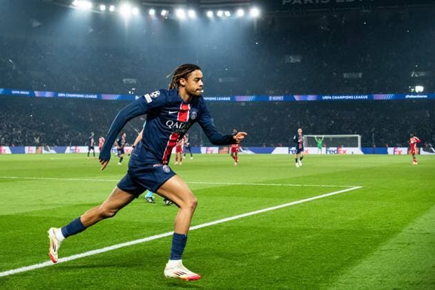 FOOTBALL : Paris SG vs Stade Brestois - Ligue des Champions - Barrage Retour - 19 02 2025 Joie des joueurs du Paris SG aprÃ s le but de Bradley Barcola (Paris SG) ParisFrance  Copyright: xBaptistexAutissierx