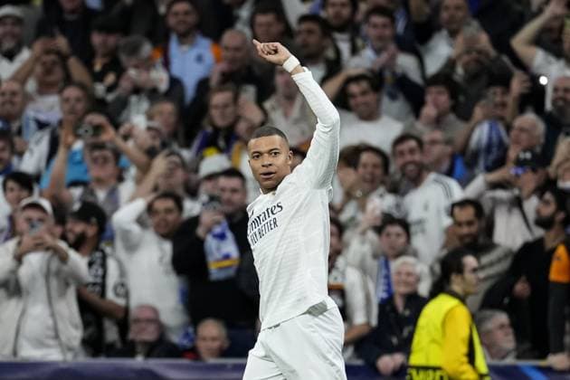 Cc Madrid 19 02 2025 - Champions League Real Madrid-Manchester City foto Cesar Cebolla Image nella foto: esultanza gol Kylian Mbappe 