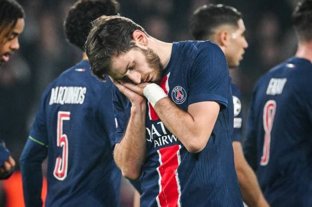 February 19, 2025, Paris, France, France: Khvicha KVARATSKHELIA of PSG celebrates his goal during the UEFA Champions League match between Paris Saint-Germain (PSG) and Stade Brestois (Brest) at Parc des Princes Stadium on February 19, 2025 in Paris, France. Paris France - ZUMAm308 20250219_zsp_m308_007 Copyright: xMatthieuxMirvillex