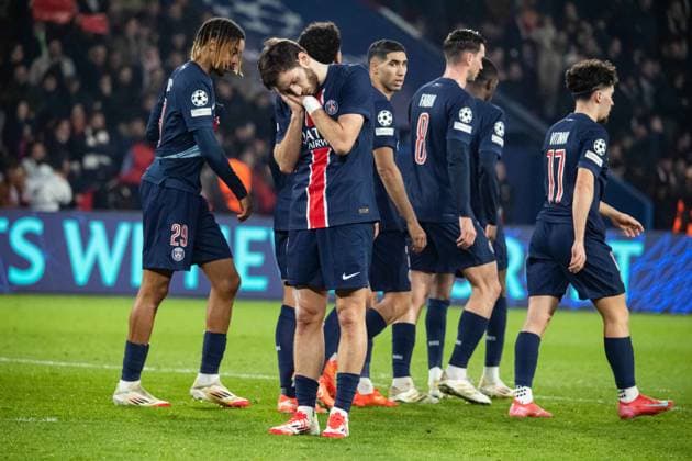 FOOTBALL : Paris SG vs Stade Brestois - Ligue des Champions - Barrage Retour - 19 02 2025 Joie des joueurs du Paris SG aprÃ s le but de Khvicha Kvaratskhelia (Paris SG) ParisFrance  Copyright: xBaptistexAutissierx