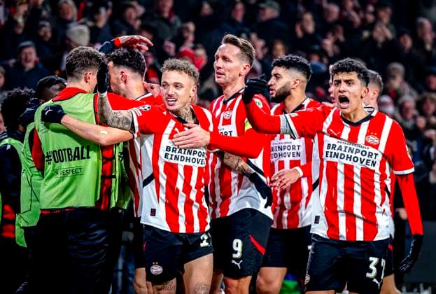 PSV Eindhoven forwarder Ivan Perisic scores the 1 0 and celebrating the goal during the match PSV Juventus at the Philips stadium for the UEFA Champions League Knockout phase play offs 2nd leg season 2024 2025 in EINDHOVEN, Netherlands on 19 february 2025, photo by Marcel van Dorst EYE4images DeFodi Images Defodi-746