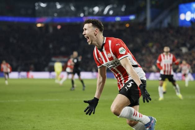 EINDHOVEN -Ivan Perisic of PSV Eindhoven celebrates 1-0 during the UEFA Champions league playoff match between PSV Eindhoven and Juventus FC at Phillips Stadium on Feb. 19, 2025 in Eindhoven, Netherlands. ANP KOEN VAN WEEL UEFA Champions League 2024 25 League Knockout Play-off Second Leg 2024 25 xVIxANPxSportx xxANPxIVx 520391679 originalFilename: 520391679.jpg
