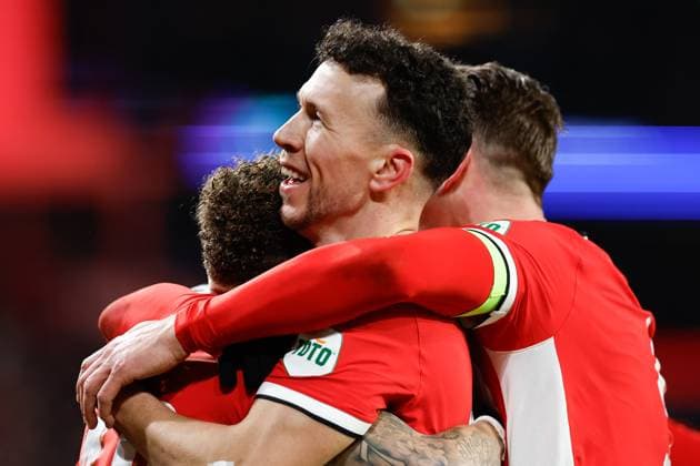 EINDHOVEN, 19-02-2025, Philips Stadium, UEFA Champions League season 2024 25, match between PSV and Juventus, PSV player Ivan Perisic celebrating the 1-0 PSV - Juventus  x27943971x Copyright: