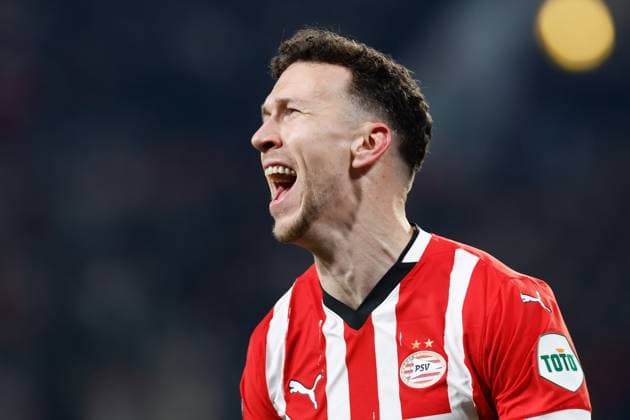 EINDHOVEN, 19-02-2025, Philips Stadium, UEFA Champions League season 2024 25, match between PSV and Juventus, PSV player Ivan Perisic celebrating the 1-0 PSV - Juventus  x27944007x Copyright: