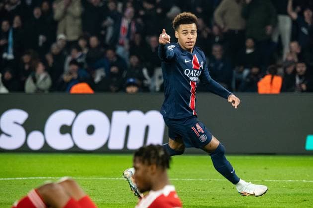 FOOTBALL : Paris SG vs Stade Brestois - Ligue des Champions - Barrage Retour - 19 02 2025 Joie des joueurs du Paris SG aprÃ s le but de Desire Doue (Paris SG) ParisFrance  Copyright: xBaptistexAutissierx