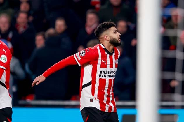 2025-02-19 PSV v Juventus - UEFA Champions League 2024 25 League Knockout Play-off Second Leg EINDHOVEN, NETHERLANDS - FEBRUARY 19: Ismael Saibari of PSV celebrates after scoring his sides second goal during the UEFA Champions League 2024 25 League Knockout Play-off Second Leg match between PSV and Juventus at Philips Stadion on February 19, 2025 in Eindhoven, Netherlands. Eindhoven Philips Stadion Netherlands Content not available for redistribution in The Netherlands directly or indirectly through any third parties. Copyright: xBroerxvanxdenxBoomx