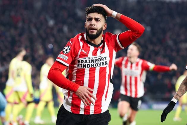 EINDHOVEN, 19-02-2025, Philips Stadium, UEFA Champions League season 2024 25, match between PSV and Juventus, PSV player Ismael Saibari celebrating the 2-1 PSV - Juventus  x27944310x Copyright: