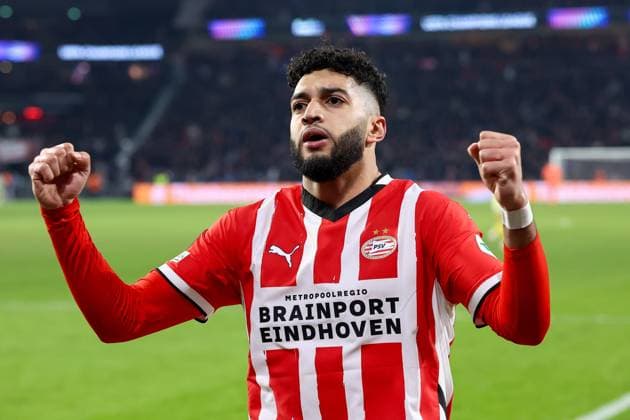 EINDHOVEN, 19-02-2025, Philips Stadium, UEFA Champions League season 2024 25, match between PSV and Juventus, PSV player Ismael Saibari celebrating the 2-1 PSV - Juventus  x27944365x Copyright: