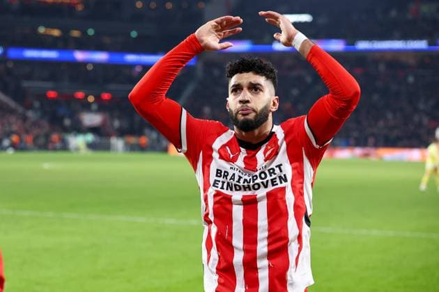 EINDHOVEN, 19-02-2025, Philips Stadium, UEFA Champions League season 2024 25, match between PSV and Juventus, PSV player Ismael Saibari celebrating the 2-1 PSV - Juventus  x27944367x Copyright: