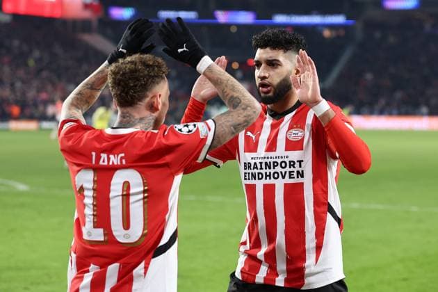 EINDHOVEN, 19-02-2025, Philips Stadium, UEFA Champions League season 2024 25, match between PSV and Juventus, PSV player Ismael Saibari celebrating the 2-1 PSV - Juventus  x27944370x Copyright: