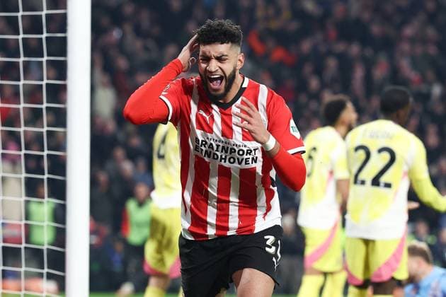EINDHOVEN, 19-02-2025, Philips Stadium, UEFA Champions League season 2024 25, match between PSV and Juventus, PSV player Ismael Saibari celebrating the 2-1 PSV - Juventus  x27944451x Copyright: