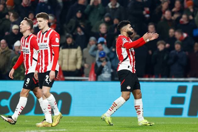 EINDHOVEN, 19-02-2025, Philips Stadium, UEFA Champions League season 2024 25, match between PSV and Juventus, PSV player Ismael Saibari celebrating the 2-1 PSV - Juventus  x27944455x Copyright: