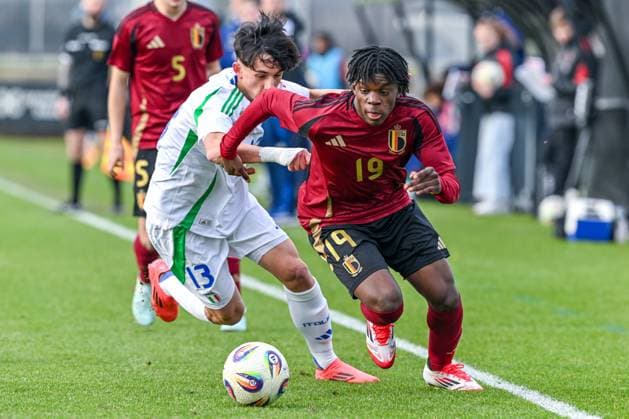 U16 BELGIUM VS ITALY Joakim Lavia (19) of Belgium pictured during a friendly U16 soccer game between Belgium and Italy , on Wednesday 19 February 2025 in Tubeke , Belgium . PHOTO SPORTPIX Stijn Audooren Tubeke RBFA Proximus Basecamp Belgium  Copyright: xSportpix.bex xStijnxAudoorenxStijnxAudoorenx