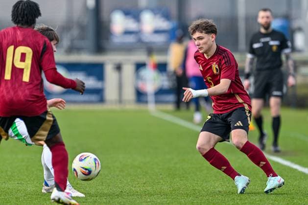 U16 BELGIUM VS ITALY Luca Rousseaux (5) of Belgium pictured during a friendly U16 soccer game between Belgium and Italy , on Wednesday 19 February 2025 in Tubeke , Belgium . PHOTO SPORTPIX Stijn Audooren Tubeke RBFA Proximus Basecamp Belgium  Copyright: xSportpix.bex xStijnxAudoorenxStijnxAudoorenx
