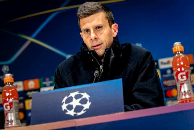 Juventus trainer Thiago Mottaduring te press conference after the match PSV Juventus at the Philips stadium for the UEFA Champions League Knockout phase play offs 2nd leg season 2024 2025 in EINDHOVEN, Netherlands on 19 february 2025, photo by Marcel van Dorst EYE4images DeFodi Images Defodi-746