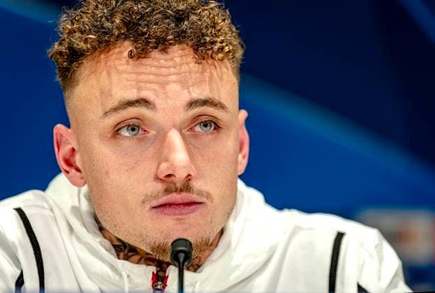 PSV Eindhoven forwarder Noa Lang during te press conference after the match PSV Juventus at the Philips stadium for the UEFA Champions League Knockout phase play offs 2nd leg season 2024 2025 in EINDHOVEN, Netherlands on 19 february 2025, photo by Marcel van Dorst EYE4images DeFodi Images Defodi-746