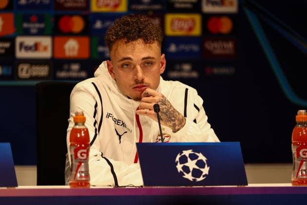 EINDHOVEN, 19-02-2025, Philips Stadium, UEFA Champions League season 2024 25, match between PSV and Juventus, PSV player Noa Lang during the press conference, PK, Pressekonferenz after the match PSV - Juventus PSV - Juventus  x27946264x Copyright: