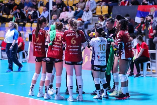 VOLLEY - Volley Challenge Cup Women - Roma Volley vs SC Potsdam time out SC Postdam during Roma Volley vs SC Potsdam, Women s Volleyball Challenge Cup match in Rome, Italy, February 19 2025 Rome Italy  Copyright: xIPAxSport ABACAx