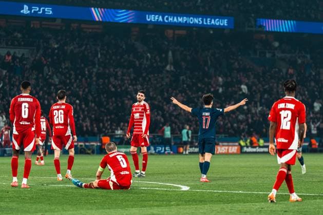 CALCIO - UEFA Champions League - PSG vs Brest VITINHA of PSG celebrating a goal during the UEFA Champions League 2024 25 League Knockout Play-off Second Leg match between Paris Saint-Germain and Stade Brestois 29 at Parc des Princes in Paris, France on February 19, 2025 Paris France  Copyright: xIPAxSport ABACAx