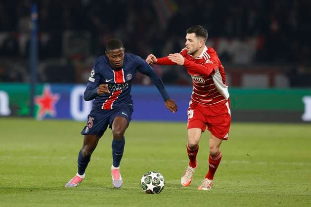 February 19, 2025, Paris, Paris, France: Nuno MENDES of Paris Saint Germain in action during the match of UEFA Champions League between Paris Saint Germain and Stade Brestois at Parc des Princes Stadium - on February 19 2025 Paris - France Paris France - ZUMAb253 20250219_zsp_b253_028 Copyright: xLoicxBaratouxx