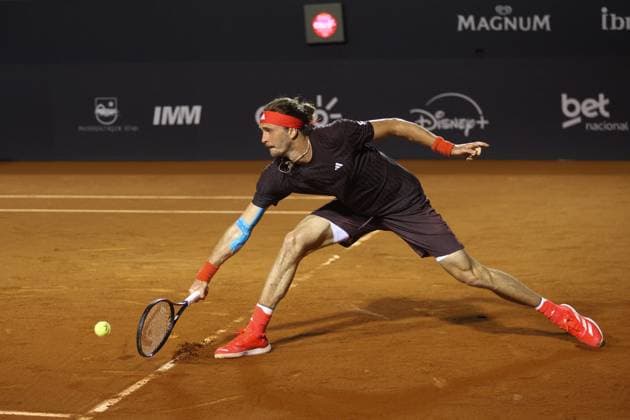 (250220) -- RIO DE JANEIRO, Feb. 20, 2025 -- Alexander Zverev of Germany hits a return during the men s singles round of 16 match against Alexander Shevchenko of Kazakhstan at the 2025 ATP, Tennis Herren 500 Rio Open at Jockey Club Brasileiro in Rio de Janeiro, Brazil, on Feb. 19, 2025. (Photo by Xinhua) (SP)BRAZIL-RIO DE JANEIRO-TENNIS-RIO OPEN-MEN S SINGLES ClaudiaxMartini 