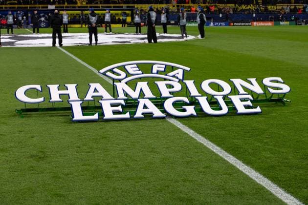 Logo Uefa Champions League, general, feature, border motif, symbol photo Football Champions League, Play offs, Borussia Dortmund DO Sporting Lisbon CP Sporting 0 0 on 19 02 2025 in Dortmund Germany UEFA regulations prohibit any use of photographs as image sequences and or quasi video Â