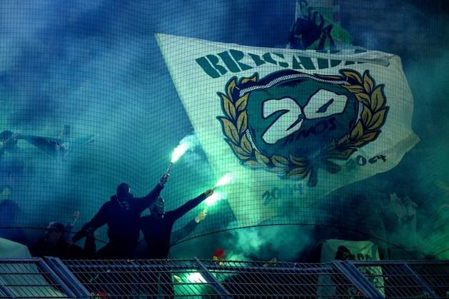 19 02 2025, Football, UEFA Champions League, Borussia Dortmund Sporting Lisbon, Signal Iduna Park, Knockout phase play offs, Season 2024 2025 Pyrotechnics in guest block Bengal fire Choreo North Rhine-Westphalia Germany