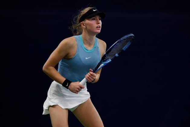 Czech tennis player Laura Samson in action during the ITF W75 Winter Prague Open 2025 in Prague, Czech Republic, February 19, 2025. (CTKxPhoto PavelxLebeda) CTKPhotoF202502200001701  CTKPhotoF202502200001701